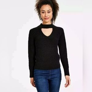 I.n.c. International Concepts Women's Ribbed Keyhole Cutout Sweater Black